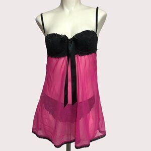 La Senza Lingerie Pink & Black Sheer Baby Doll Size M
